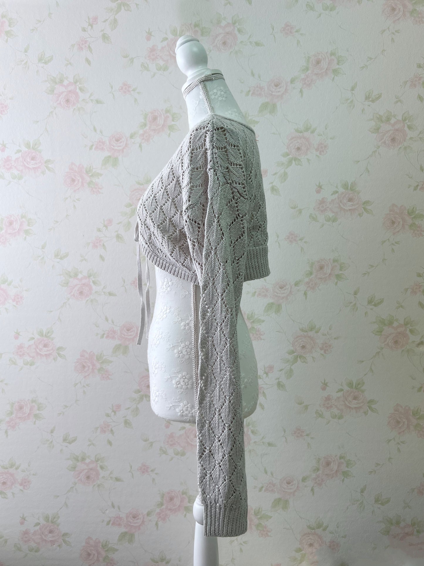 GRL Front Tie Long Sleeved Bolero Cardigan (Grayish Beige)