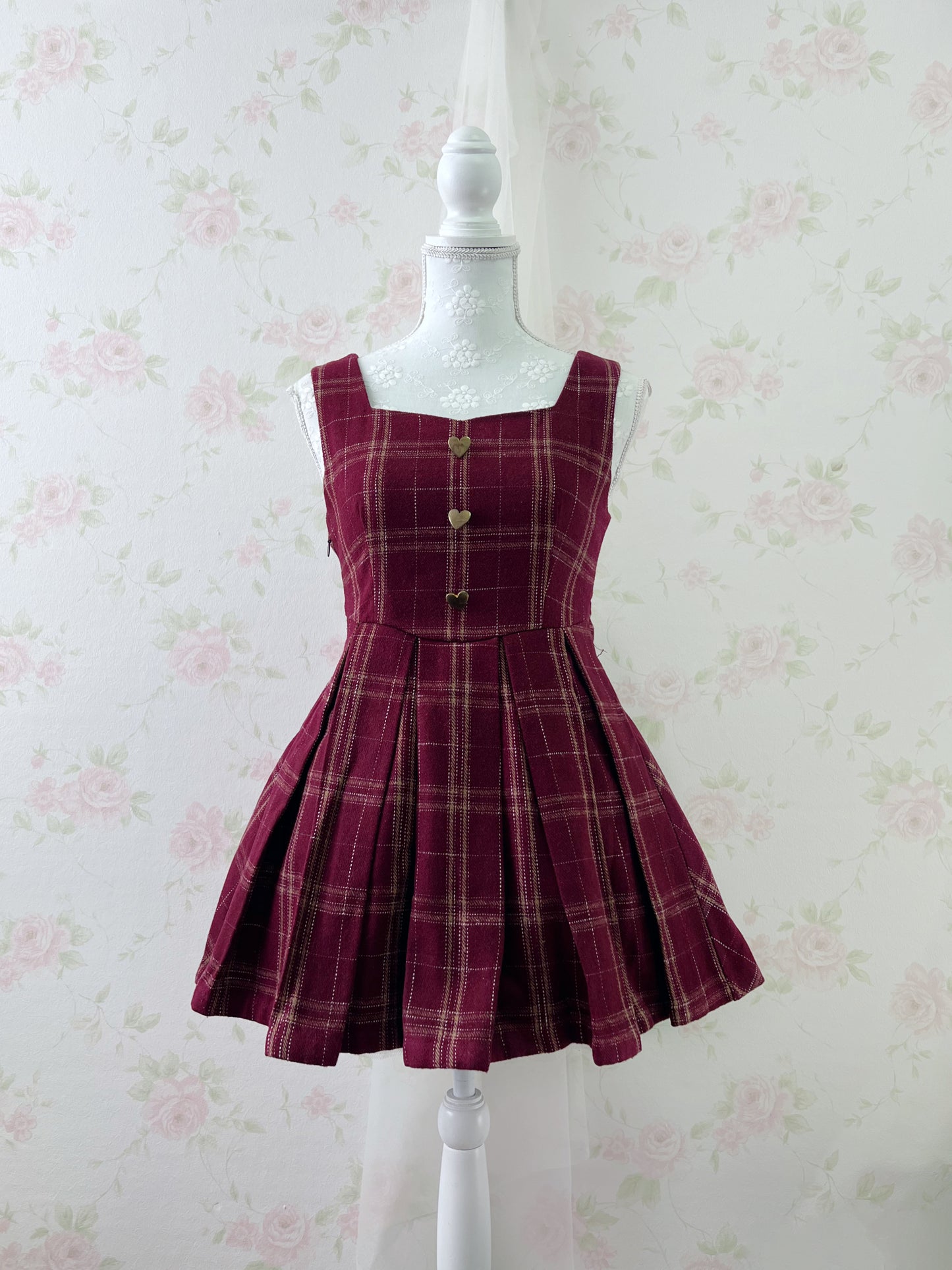 bobon21 Heart Button Jumper Mini Dress (Bordeaux)