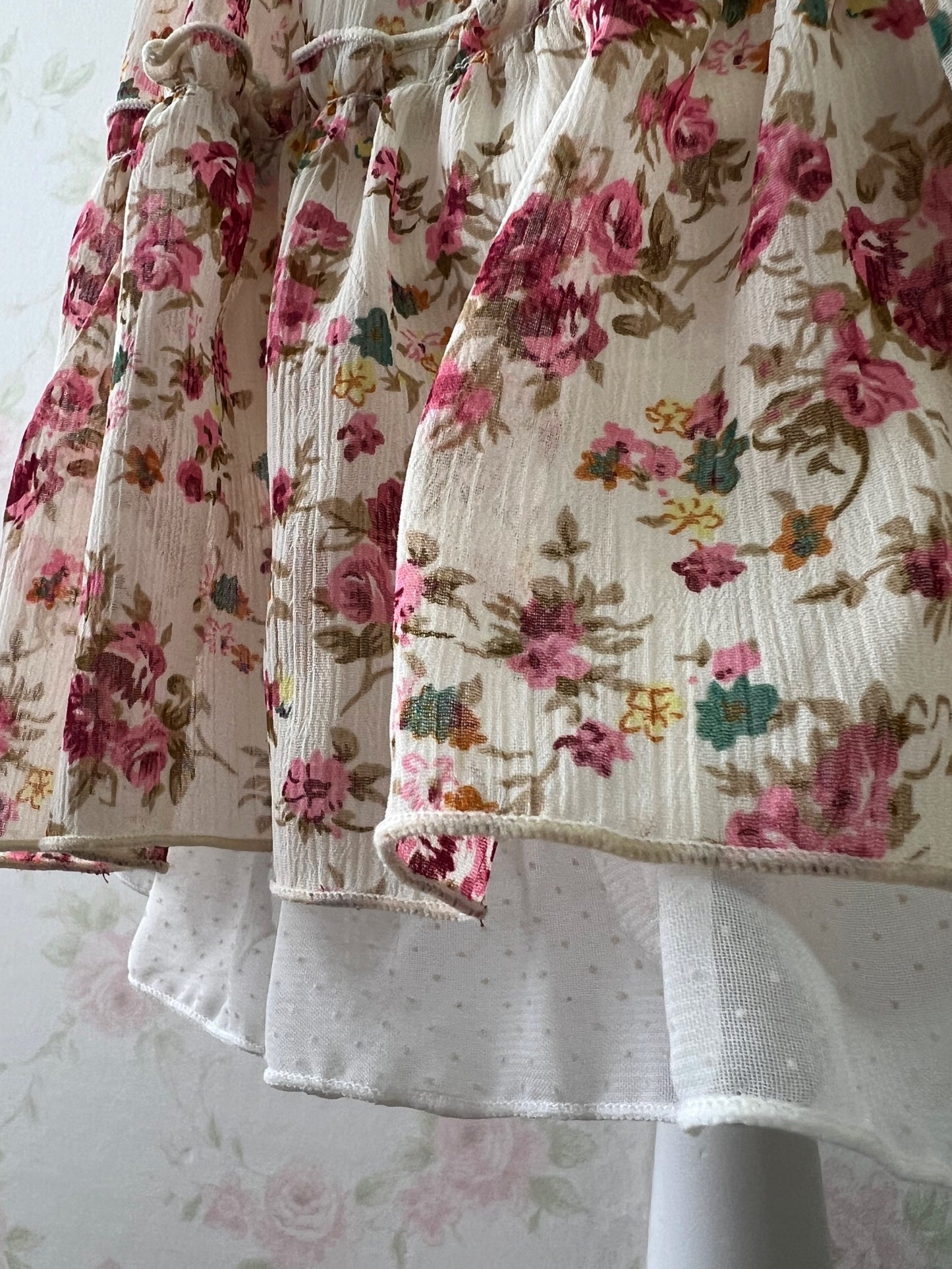 Dot Tulle Hem Floral Lace Skirt