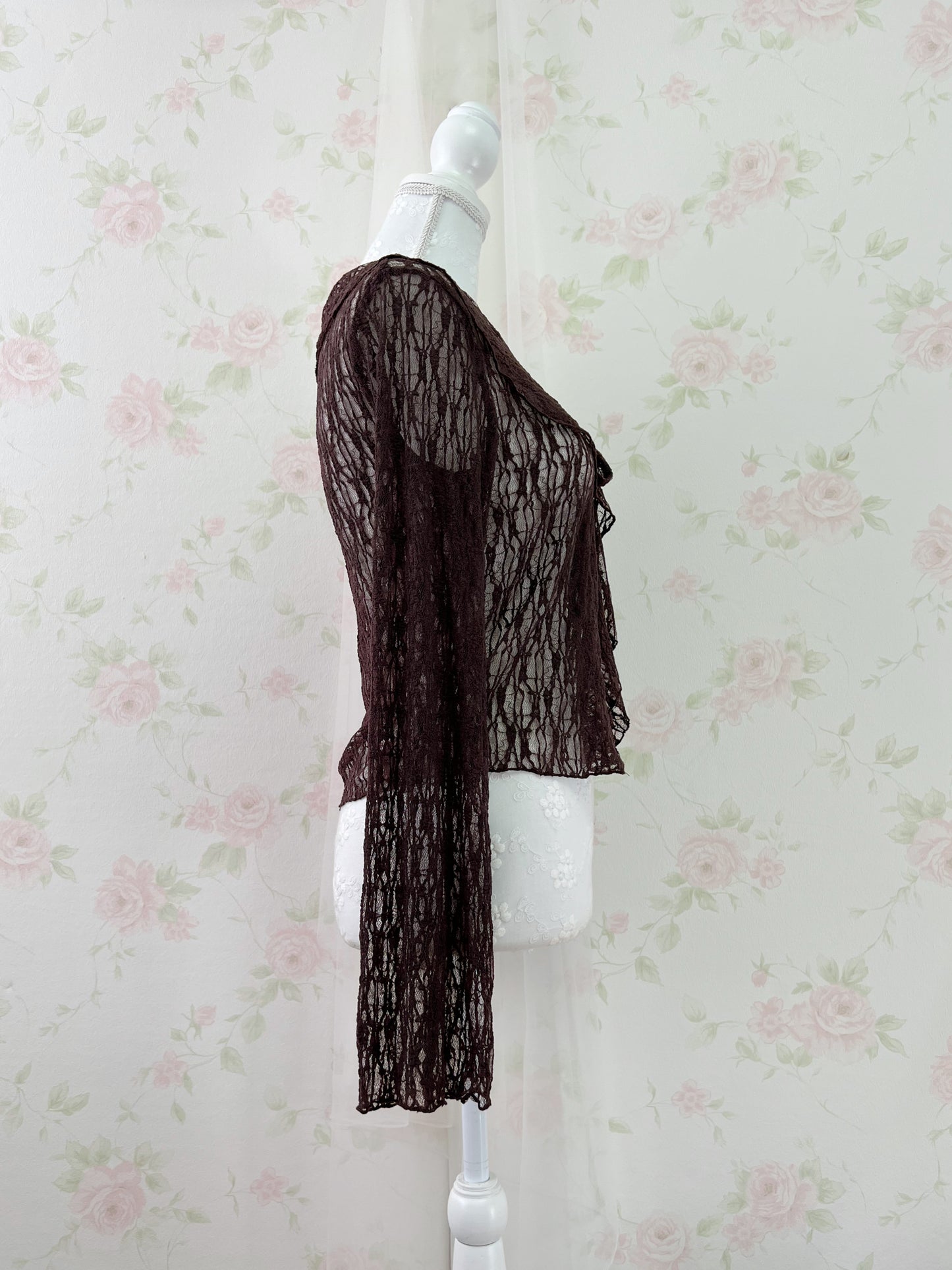Clear Lacy Ruffled Cardigan (Brown)
