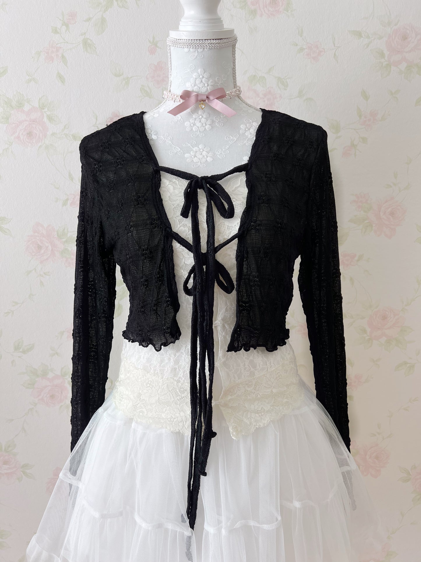 Front Double Bow Soft Cardigan (Black)