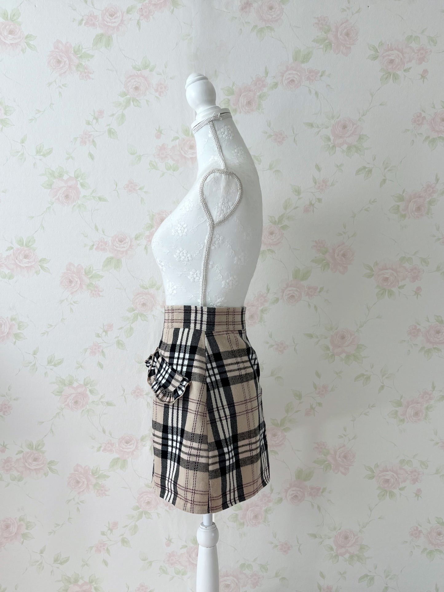 evelyn Ruffled Pocket Checked Skirt