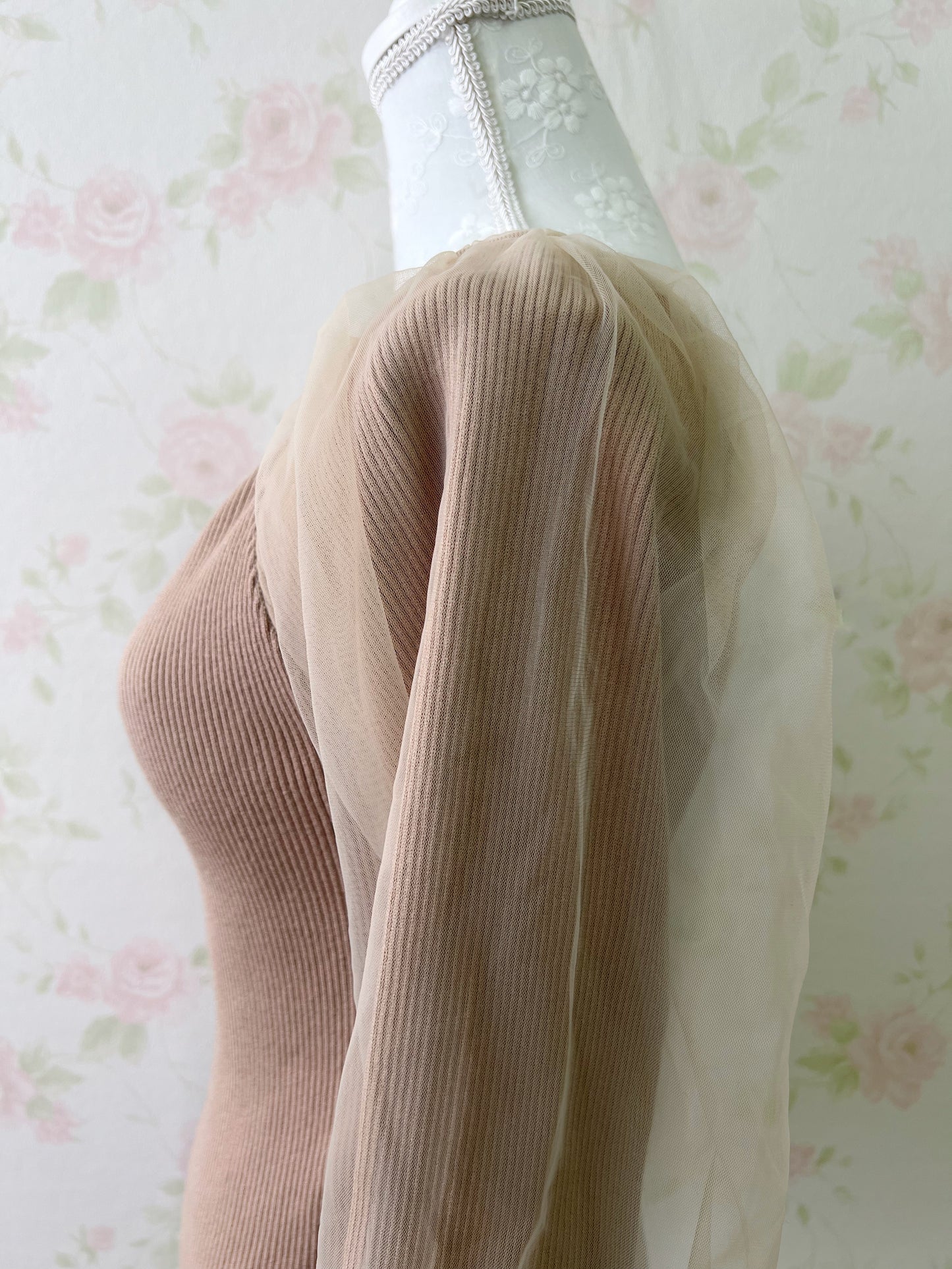 MIIA Tulle Sleeve Knit Top
