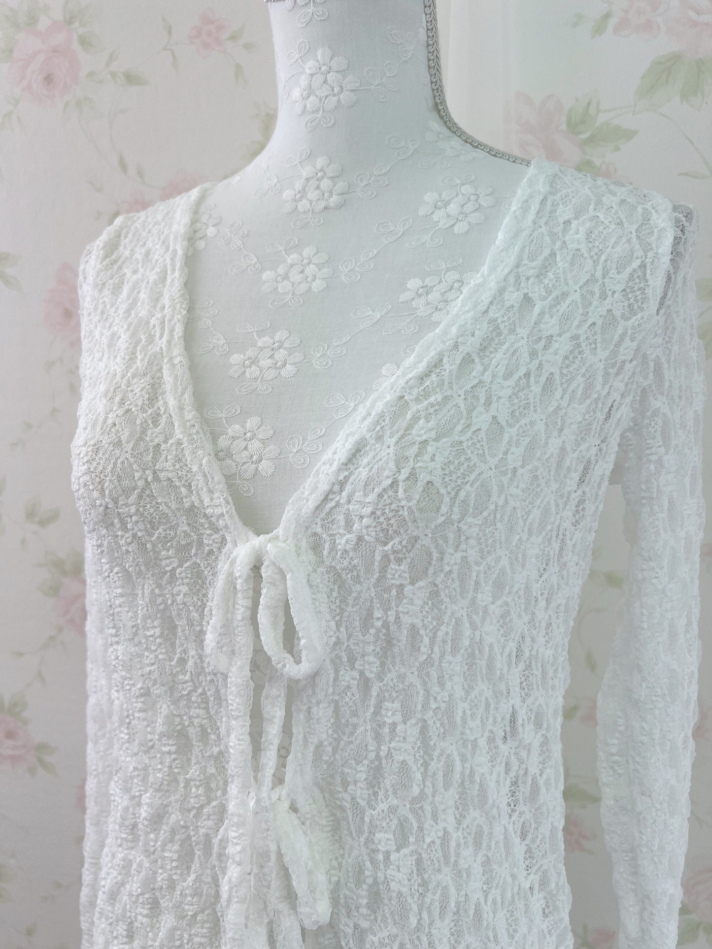 GRL Lacy Double String Cardigan (White)