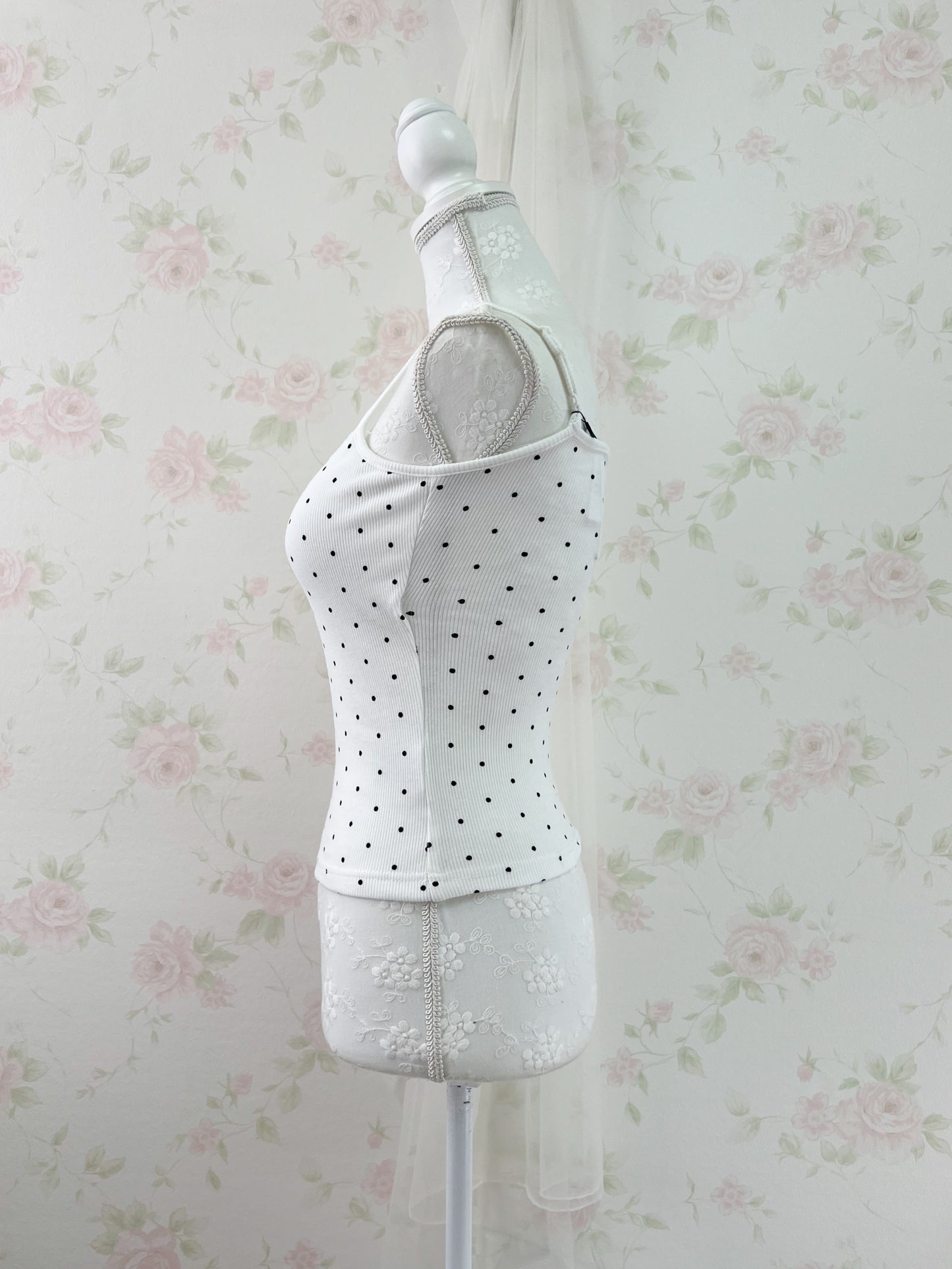 GRL Lace Bow Polka Dot Camisole With Cups (White)