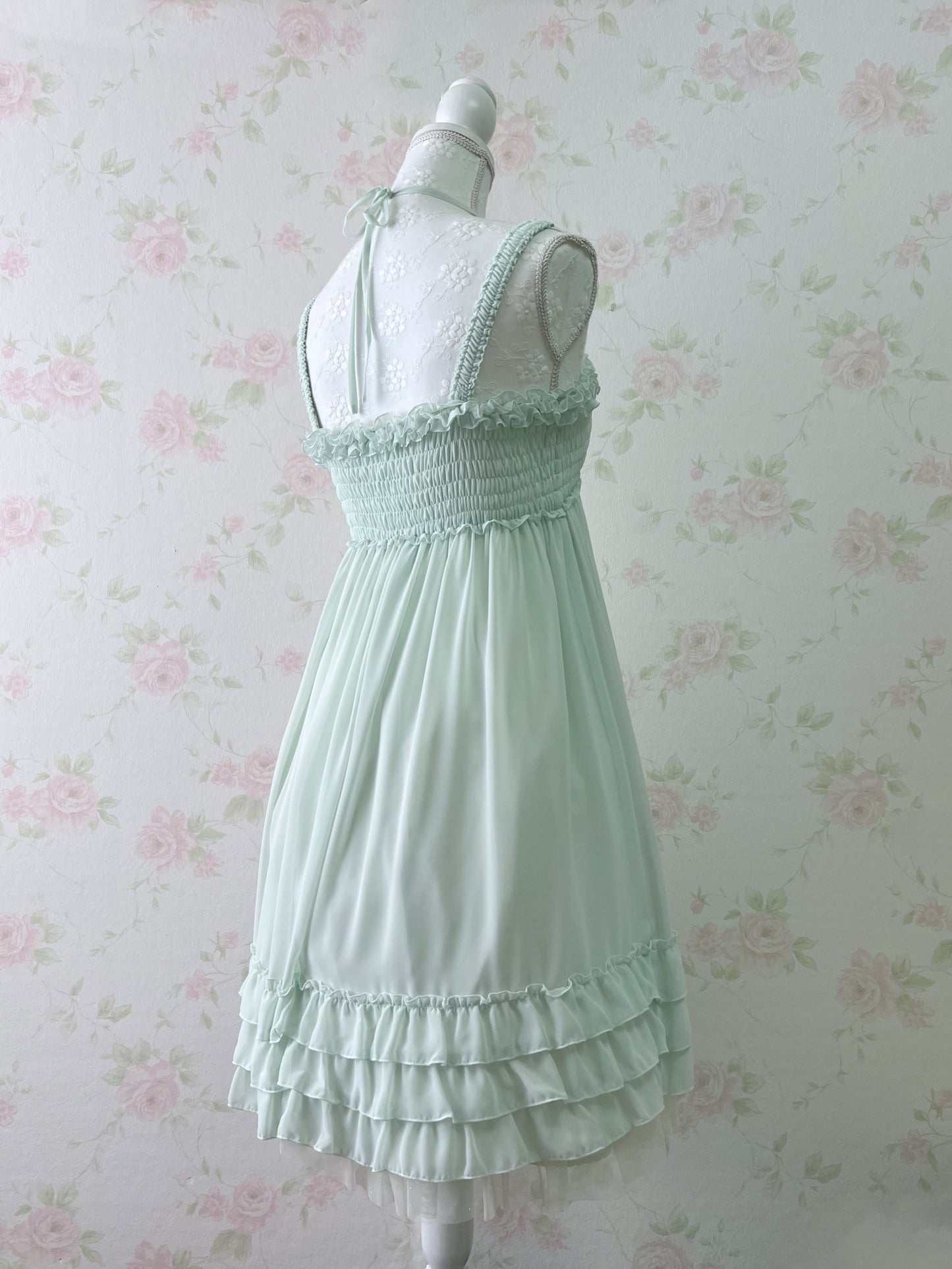 L’EST ROSE Halter Neck Smocked Camisole Dress (Mint Green)