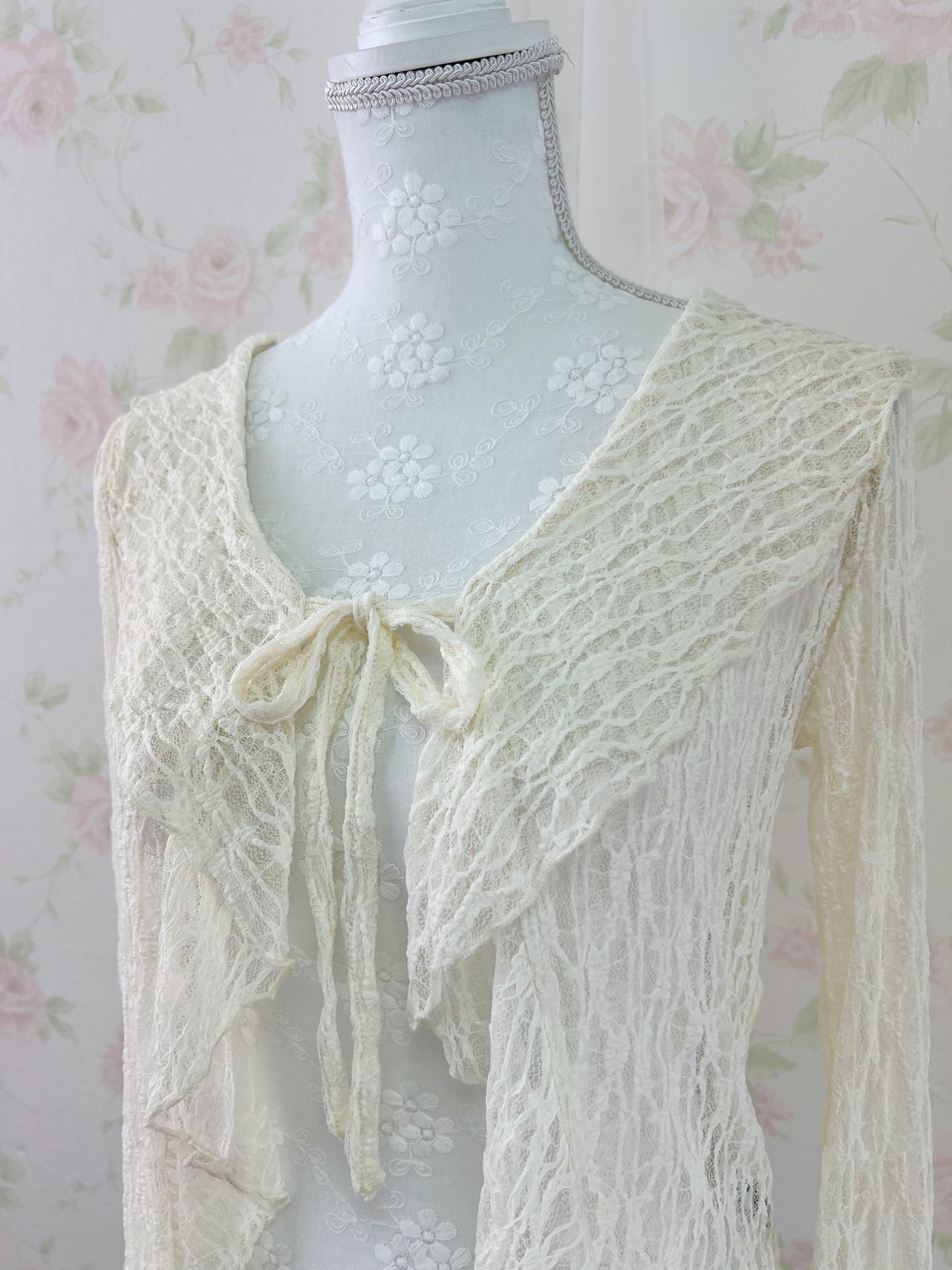 Clear Lacy Ruffled Cardigan (Ivory)
