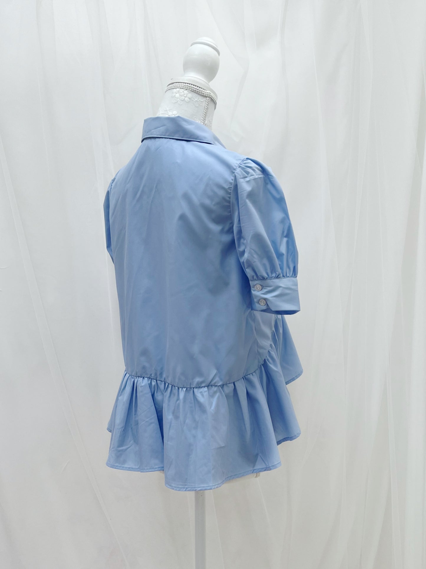 Peplum Puff Sleeved Blouse (Blue)