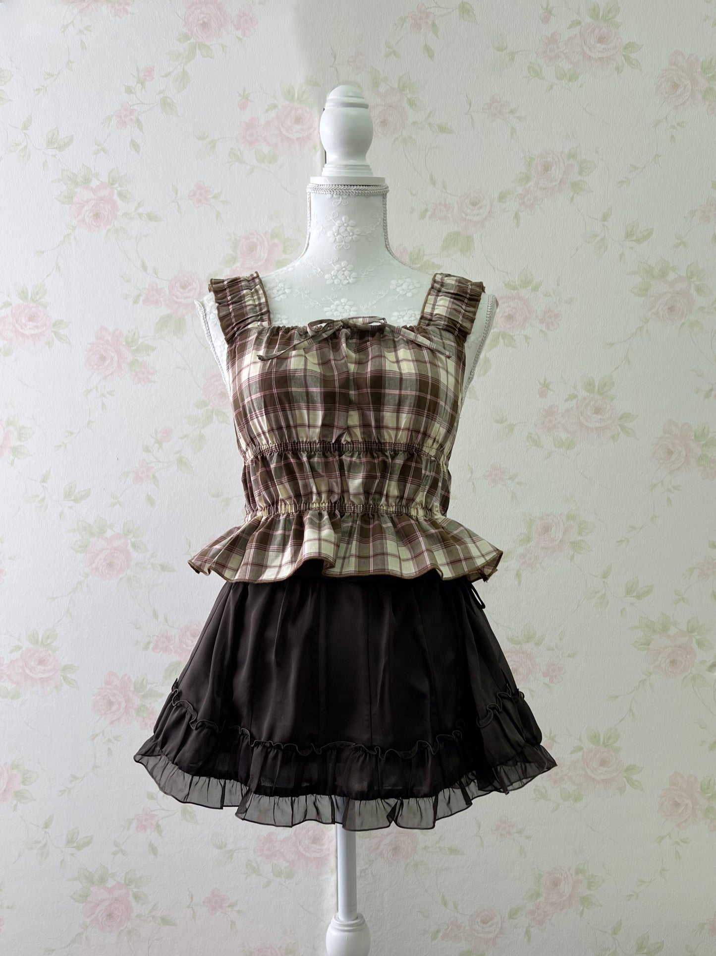 GRL Strawberry Chocolate Checked Girly Top