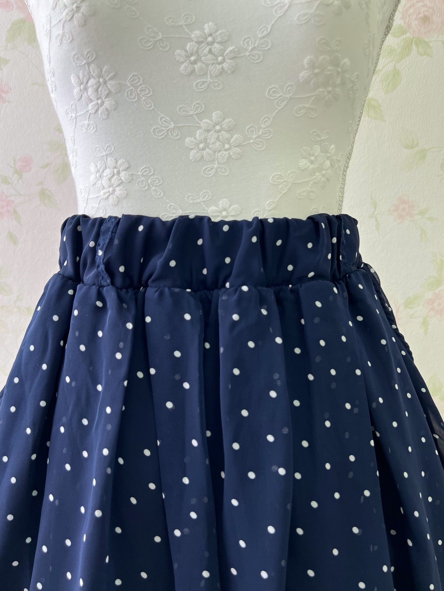 Honey’s Polka Dot Chiffon Dolly Skirt (Navy)
