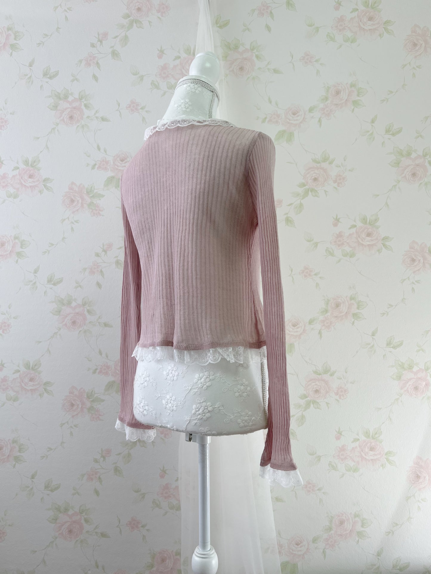 GRL Lacy Lacy Princess Sleeve Cardigan (Pink)