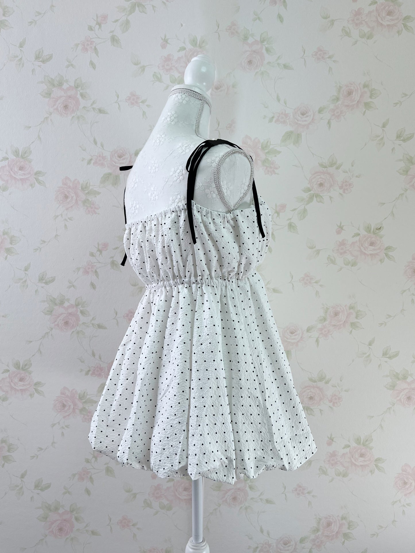 GRL Polka Dot Balloon Tunic Top (White)