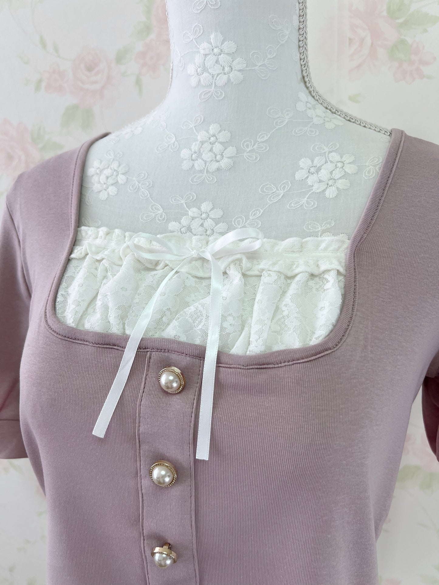GRL Milkmaid Pearl Button Top (Pink)