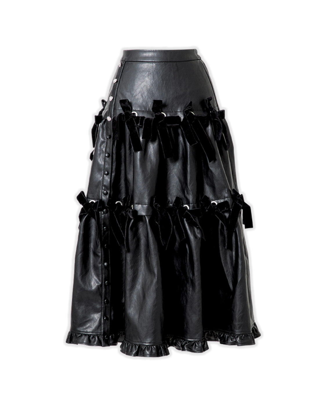 AVENCHUMU Leather look hole ribbon skirt