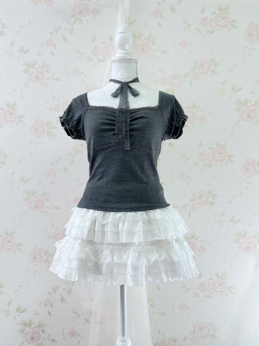 GRL Lacy Choker Shoujo Top (Dark Gray)