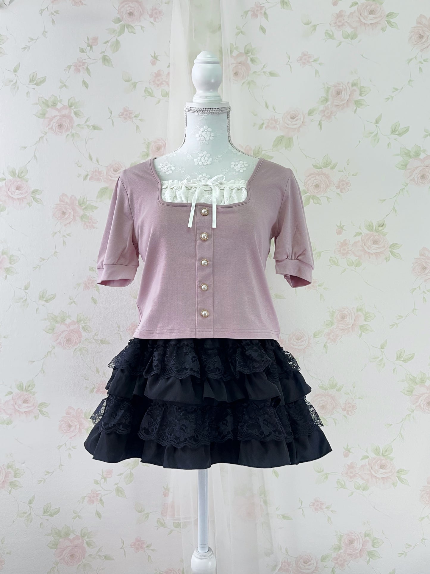GRL Milkmaid Pearl Button Top (Pink)