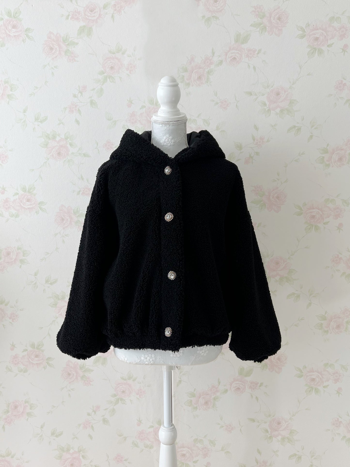 (10% OFF) ROJITA Bear Ear Boa Hoodie Jacket (Black)