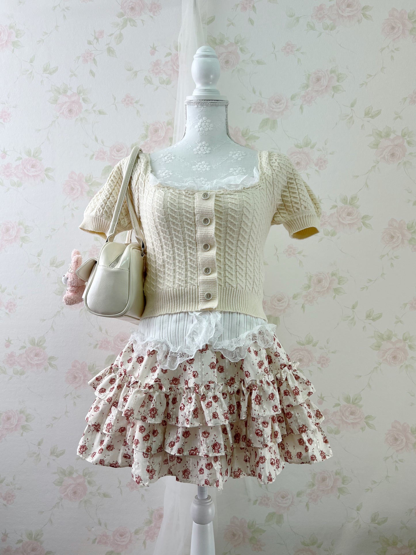 Ank Rouge Rose Lace Tiered Skirt