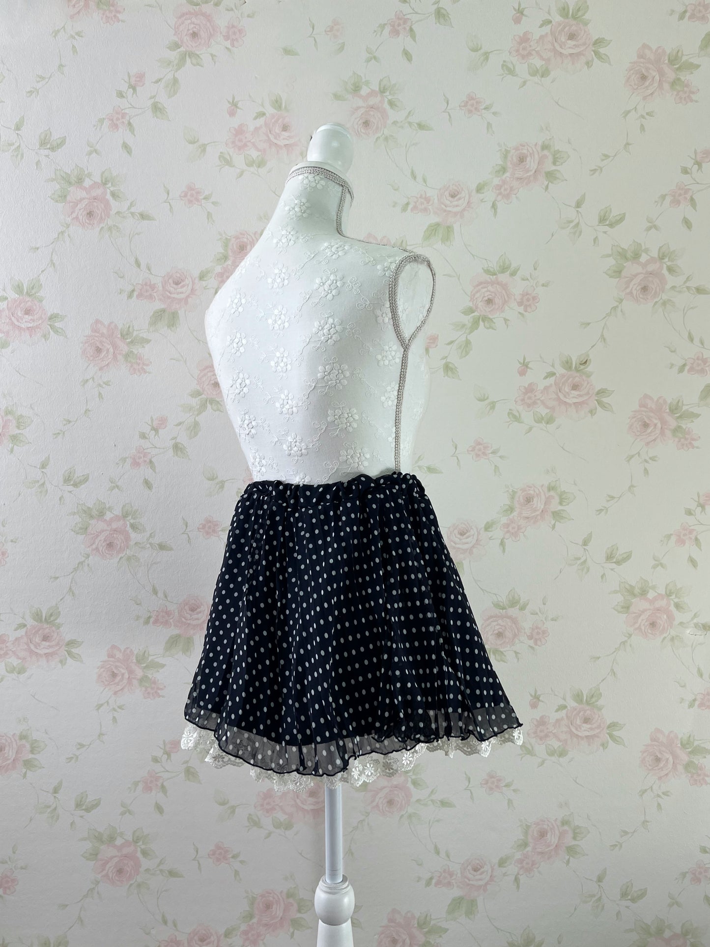 Honey’s Polka Dot Lace Hem Pleated Skirt