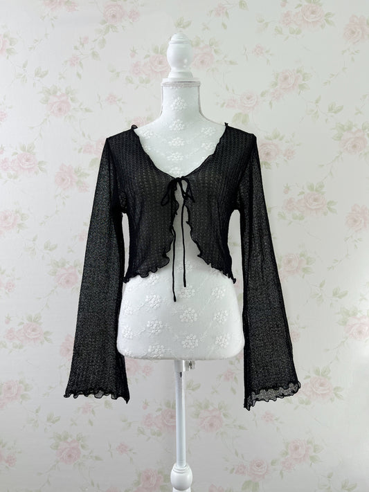GRL Wide Sleeve Sheer Cardigan (Black)