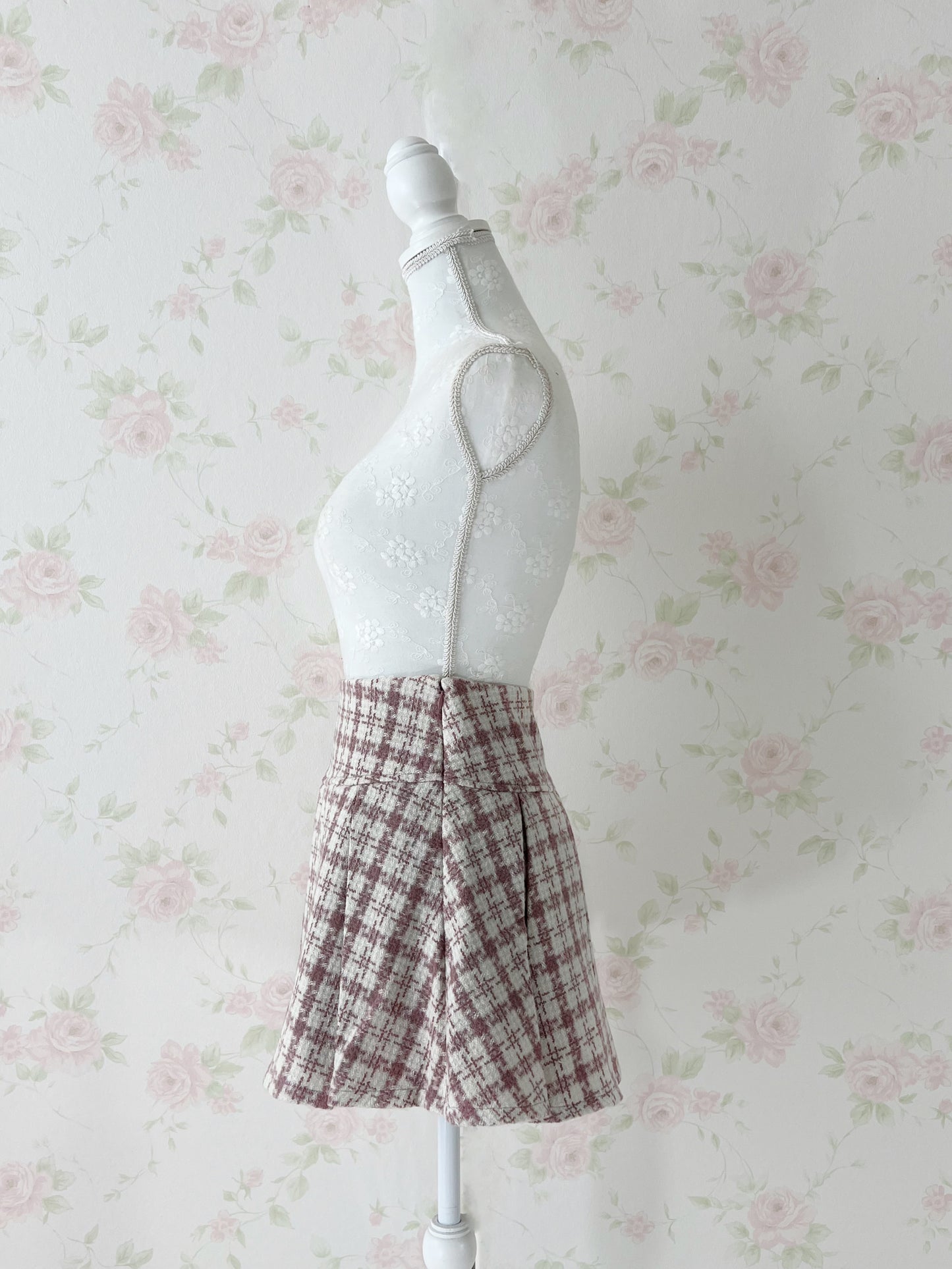 GRL Pleated Checked Skirt (Pink)