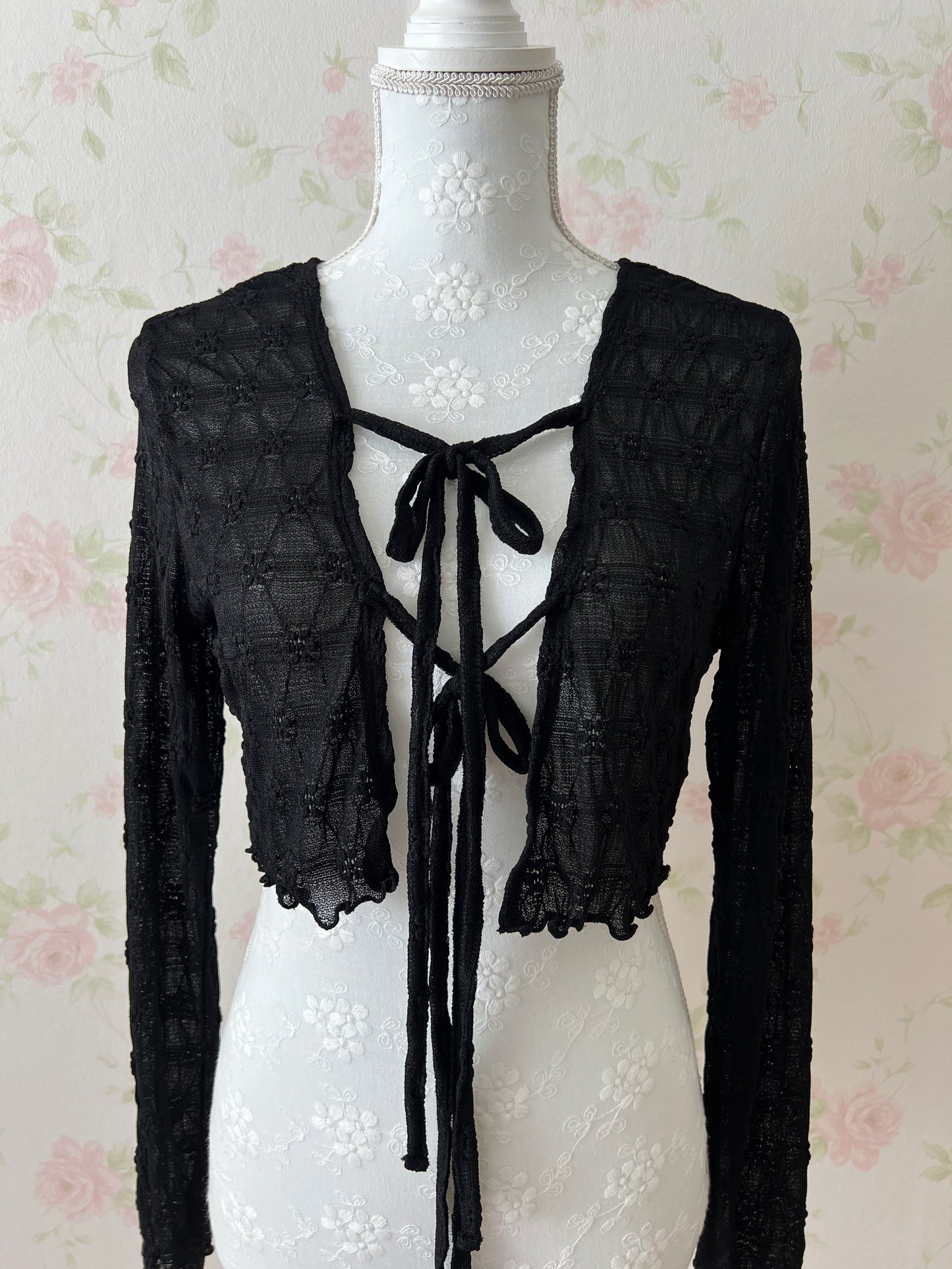 Front Double Bow Soft Cardigan (Black)