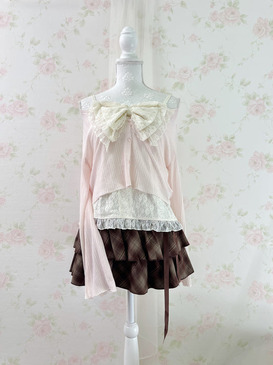 Heart Button Wide Sleeve Cardigan (Powder Pink)