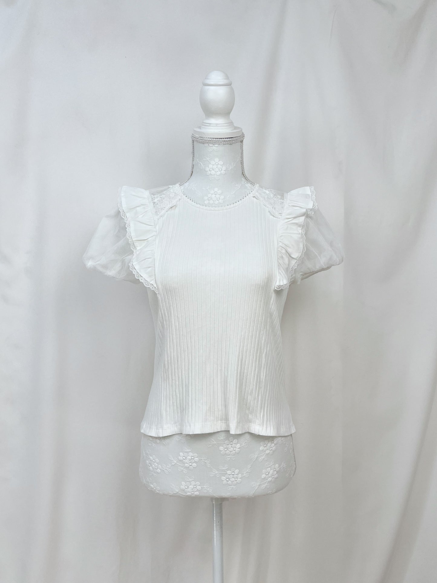 Secret Honey Tulle Sleeve Top(White)