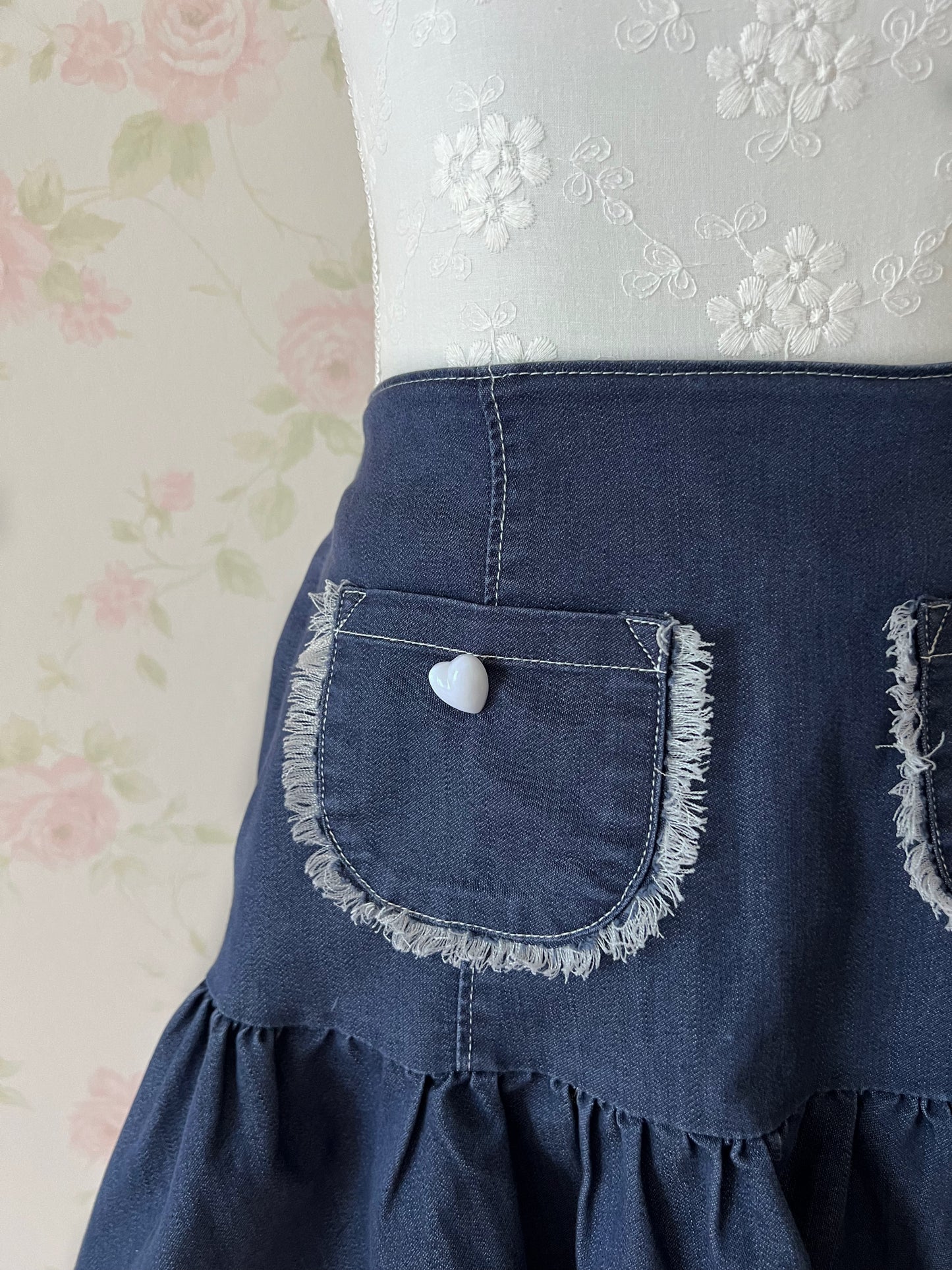 by LOVEiT Heart Button Denim Skirt
