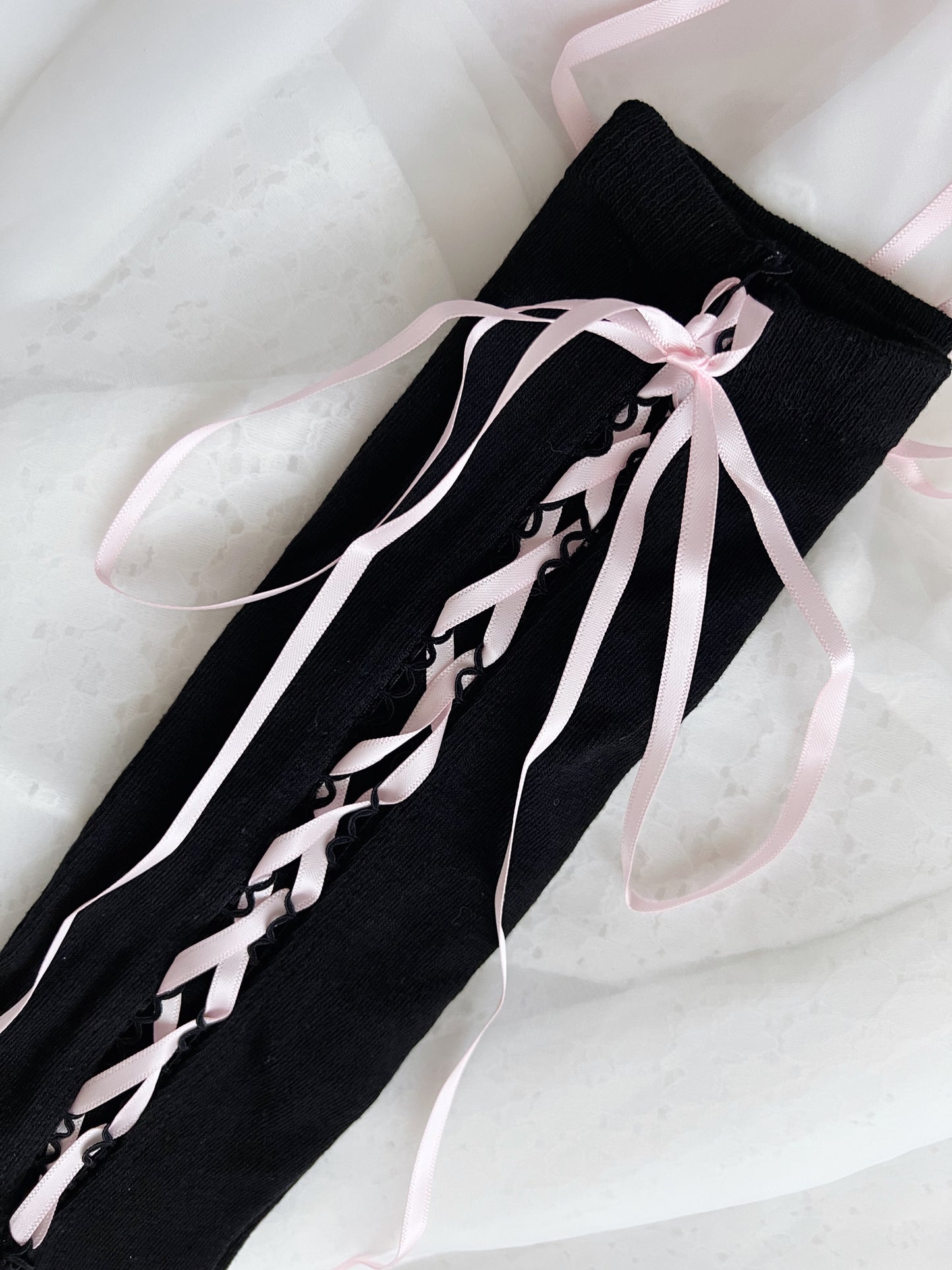 majoretty Laced Up High Socks (Pink X Black)