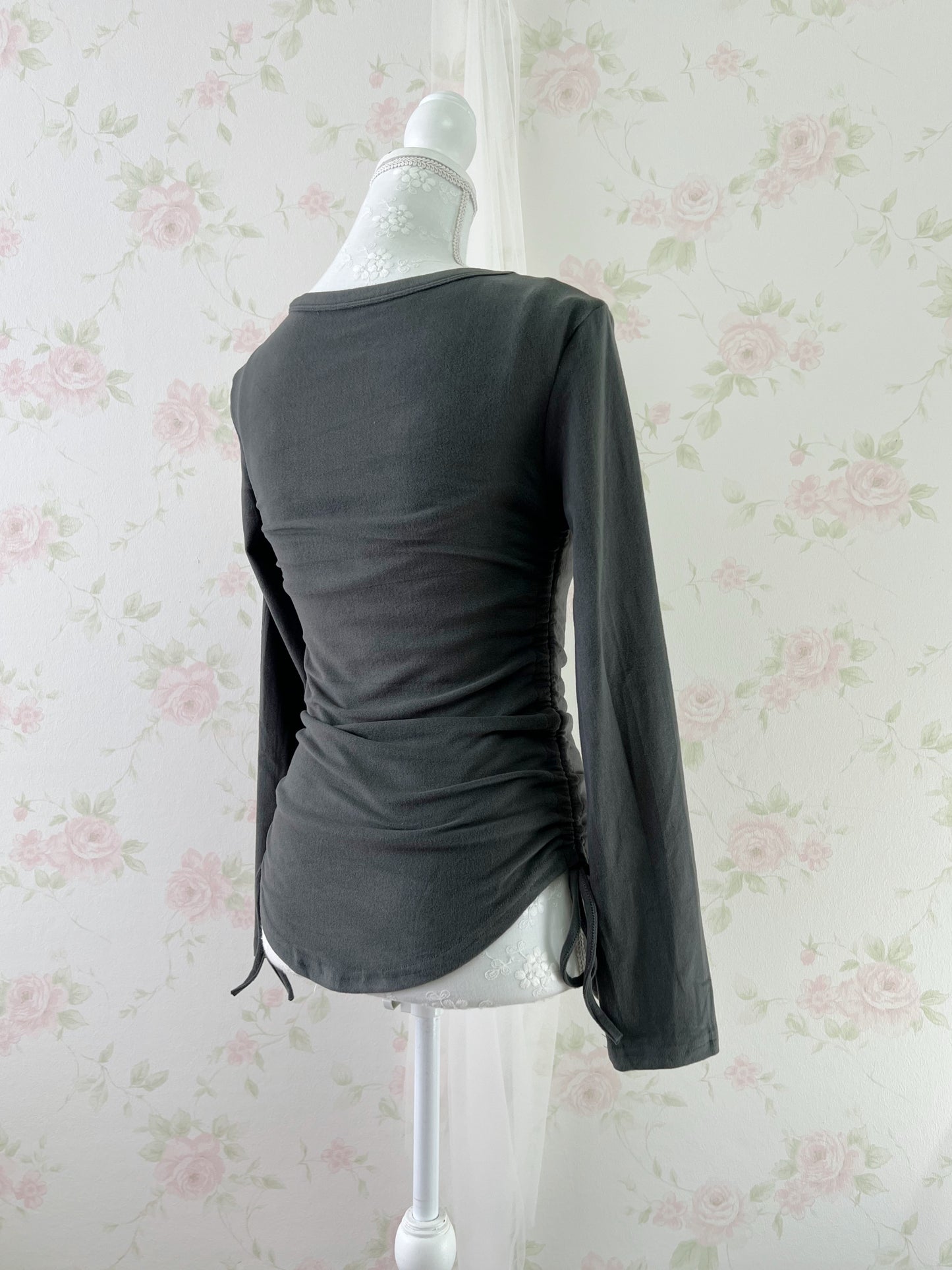 GRL Side String Camisole & T-Shirt Set (Gray)