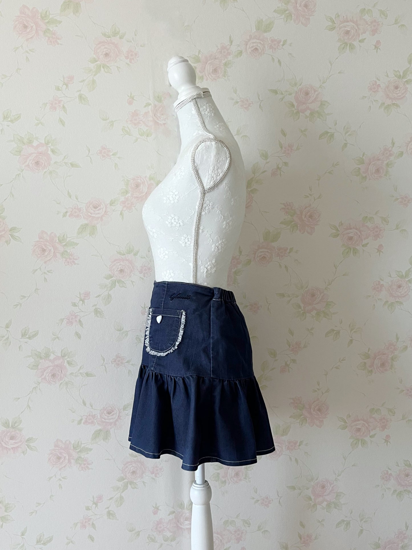 by LOVEiT Heart Button Denim Skirt