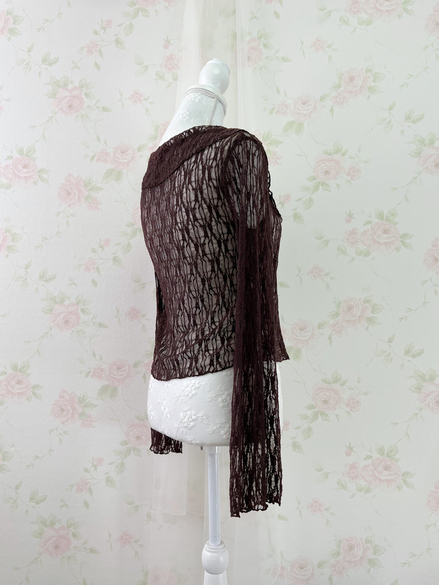 Clear Lacy Ruffled Cardigan (Brown)
