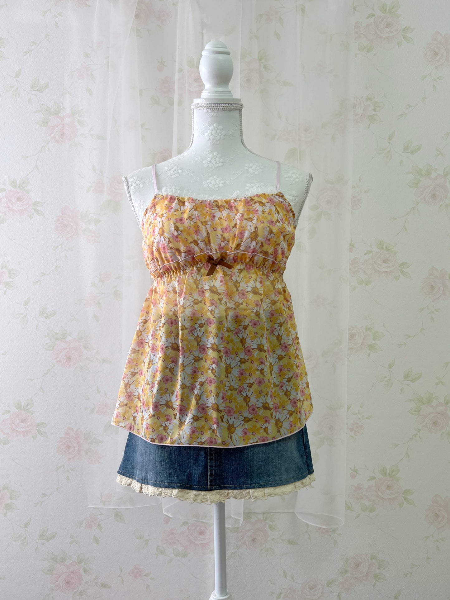 Floral Girly Lace Chiffon Camisole (Yellow)