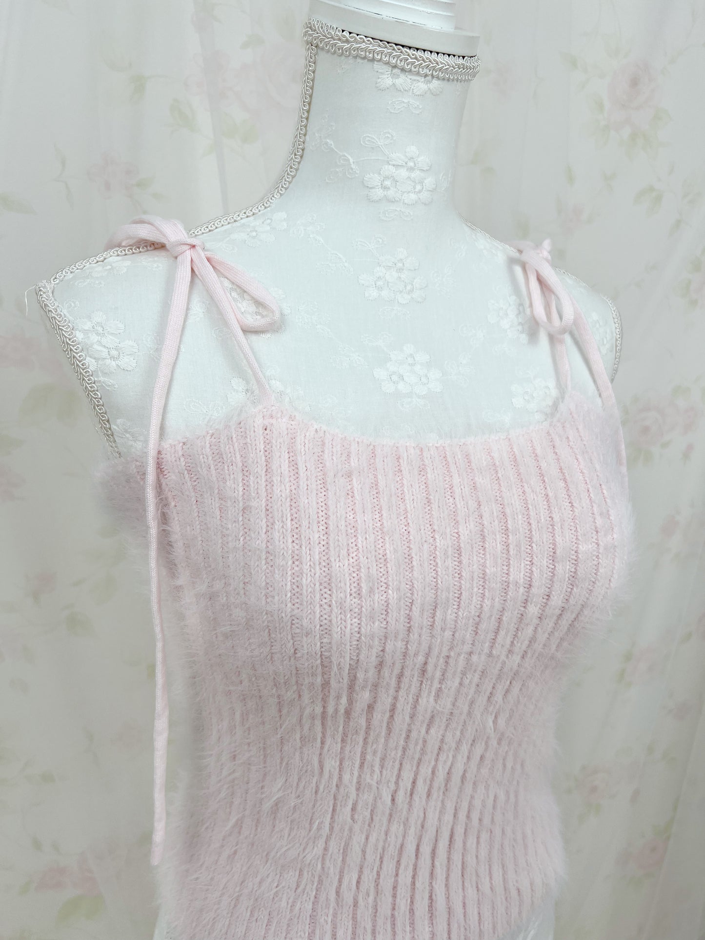 GRL Shaggy Camisole Set Cardigan (Baby Pink)