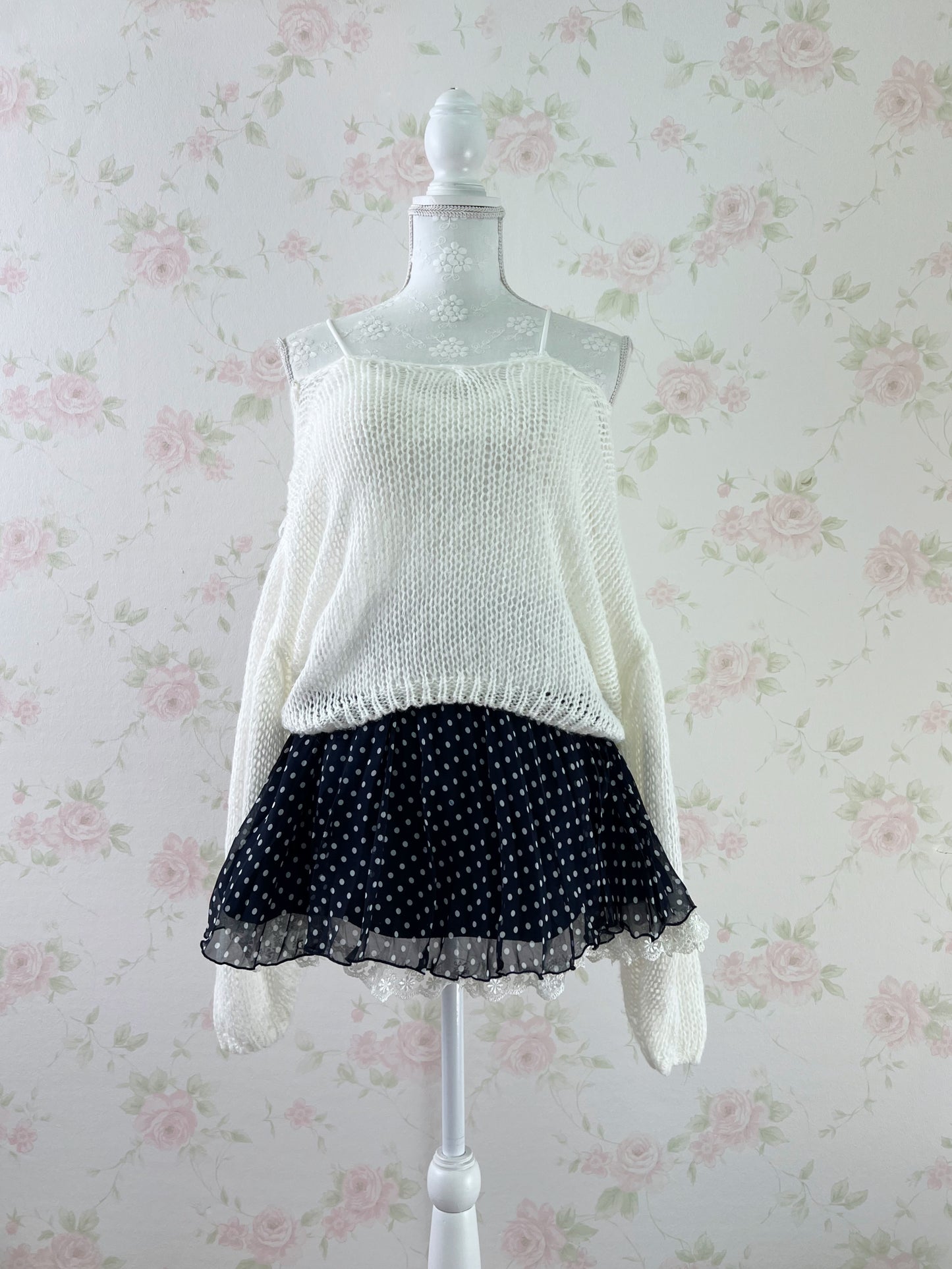 Honey’s Polka Dot Lace Hem Pleated Skirt