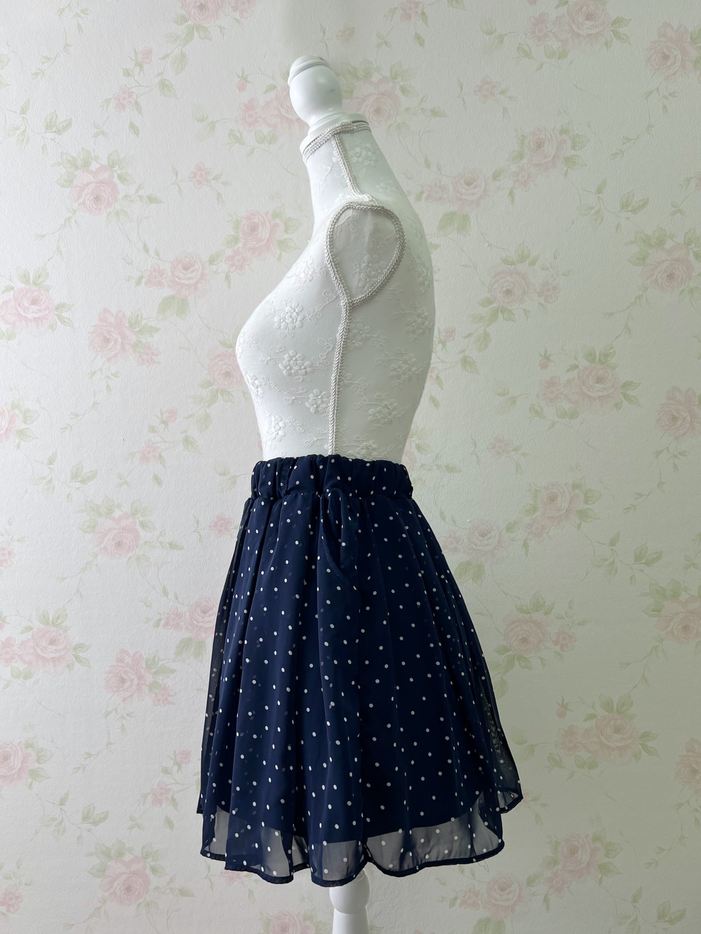 Honey’s Polka Dot Chiffon Dolly Skirt (Navy)