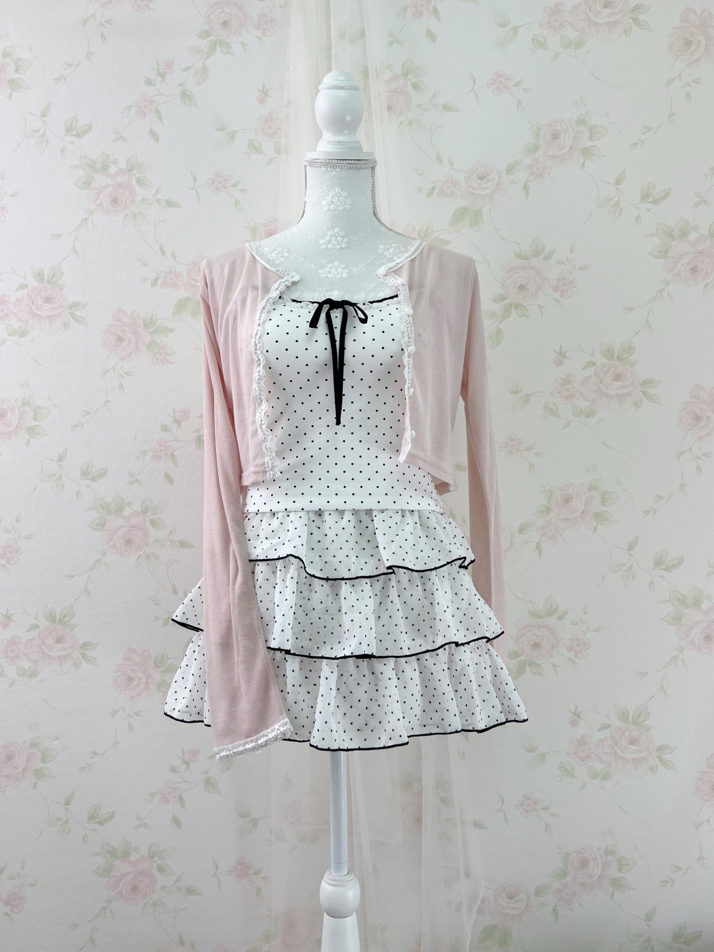 NICE CLAUP Lace Lined Cardigan (Pink)