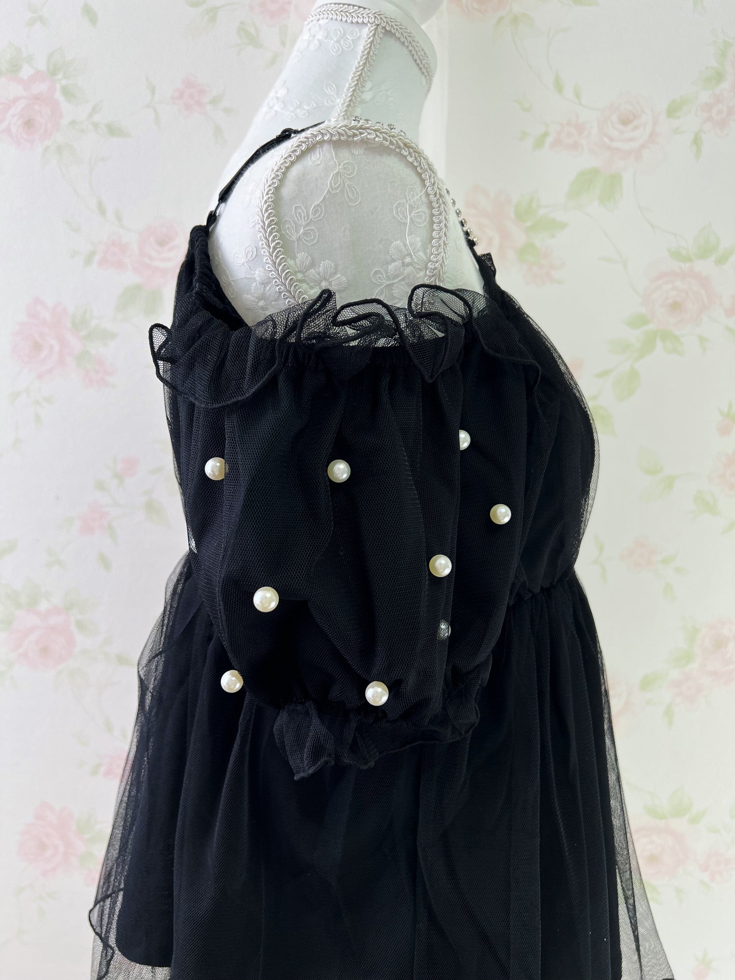 Ank Rouge Crystal Strap Chiffon Top (Black)