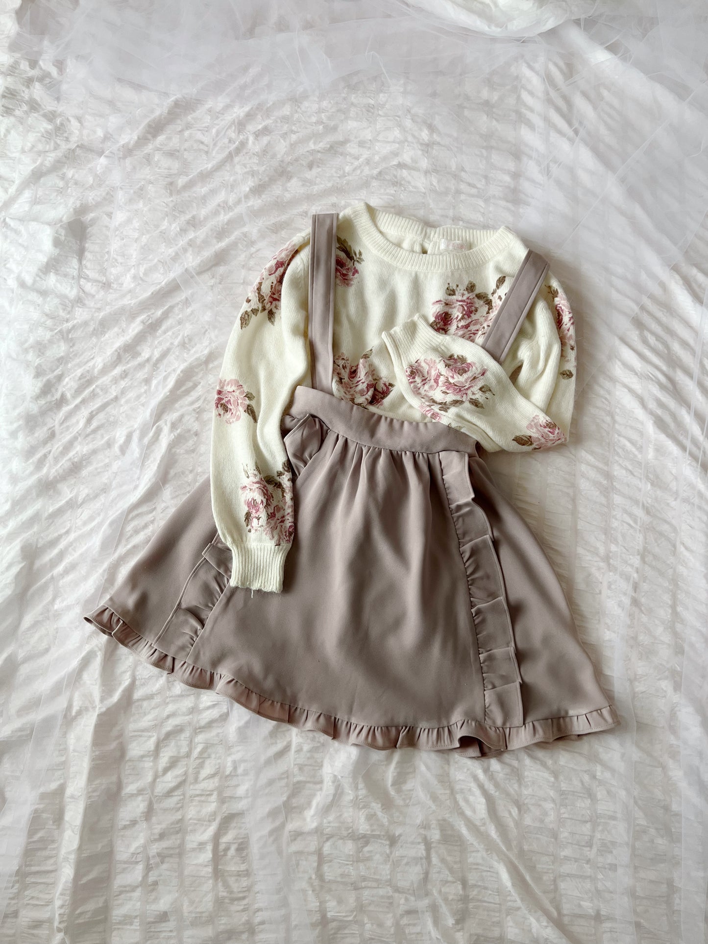 ROJITA Ruffled Jumper Skirt (Moca Beige)