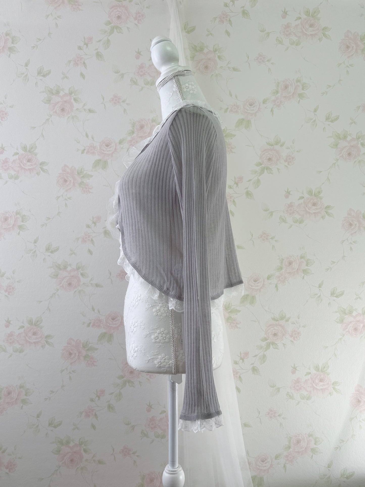 GRL Lacy Lacy Princess Sleeve Cardigan (Gray)