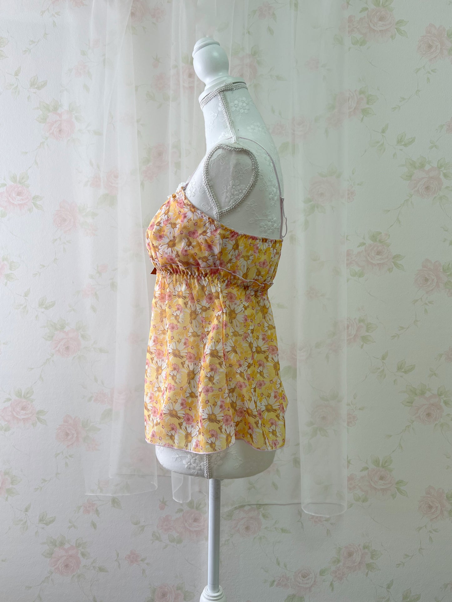 Floral Girly Lace Chiffon Camisole (Yellow)