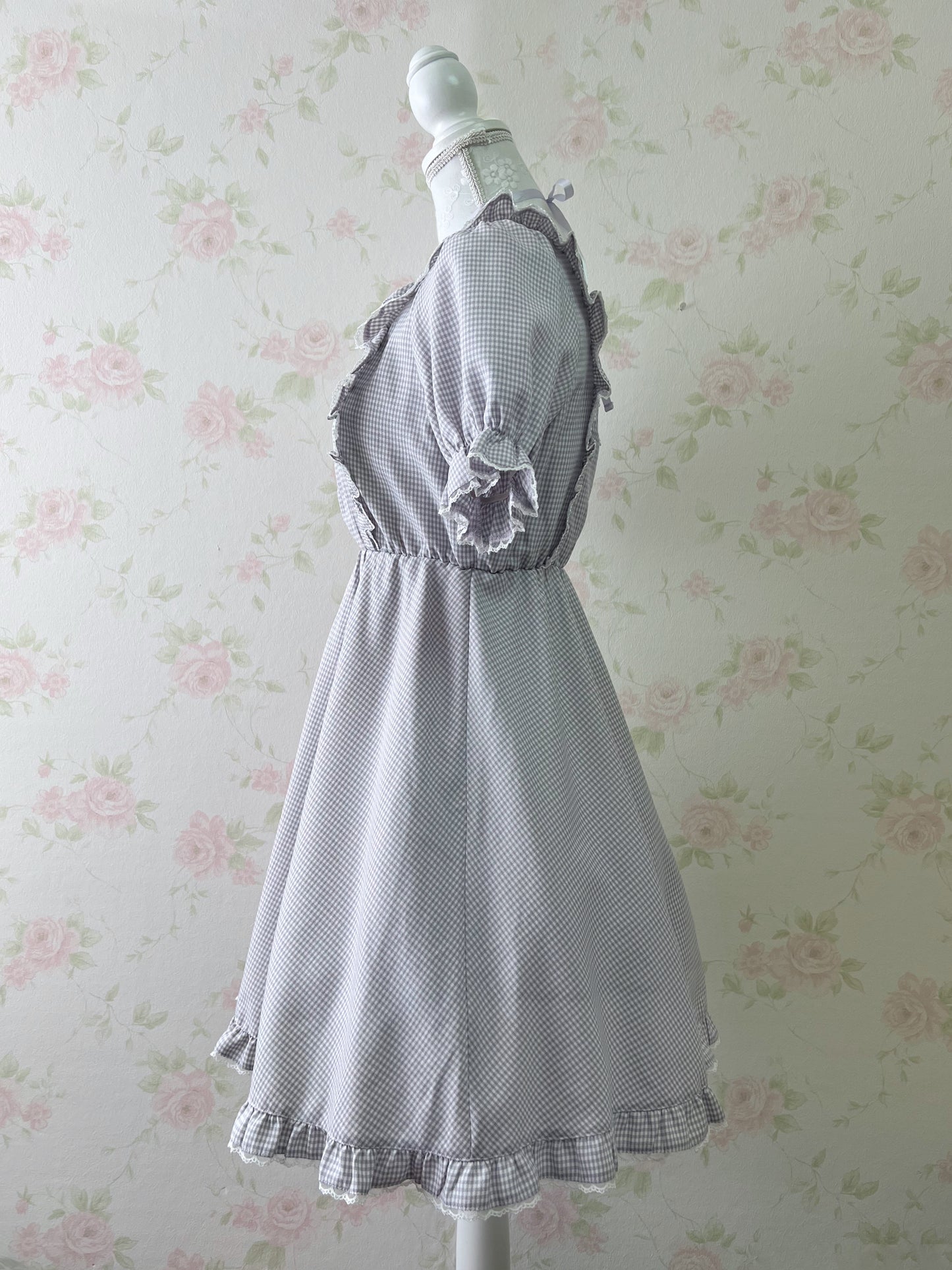 Honey Cinnamon Cross Halter Neck Checked Dress (purple)