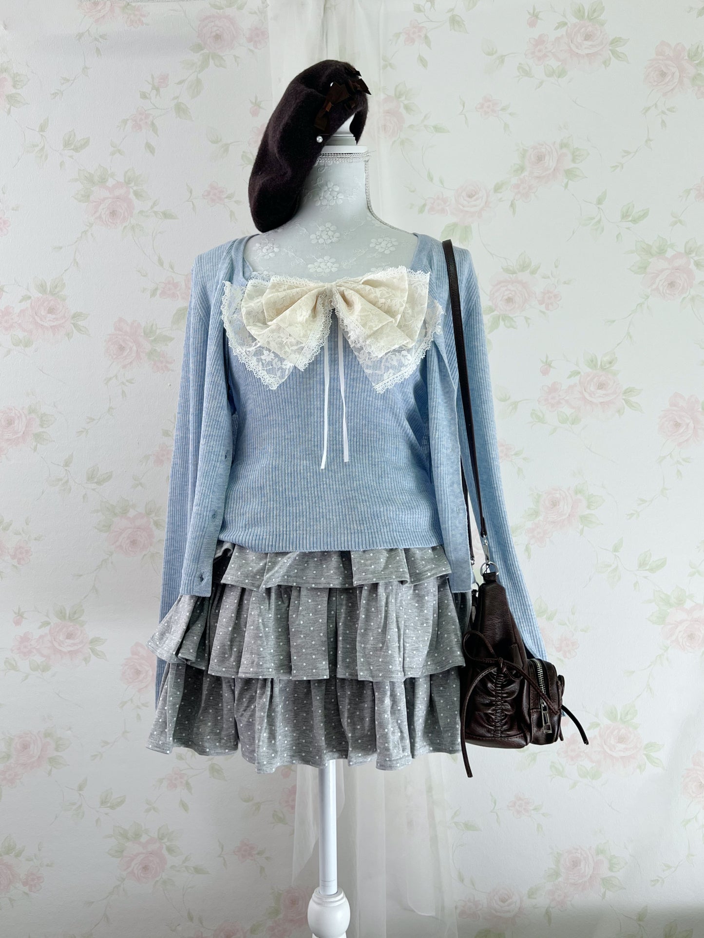 Polka Dot Tiered Skirt (Gray)