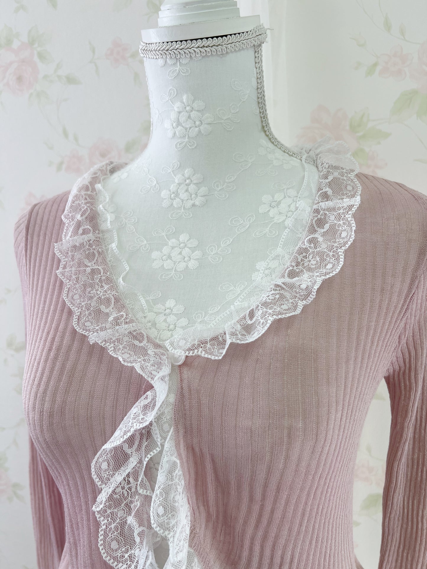 GRL Lacy Lacy Princess Sleeve Cardigan (Pink)