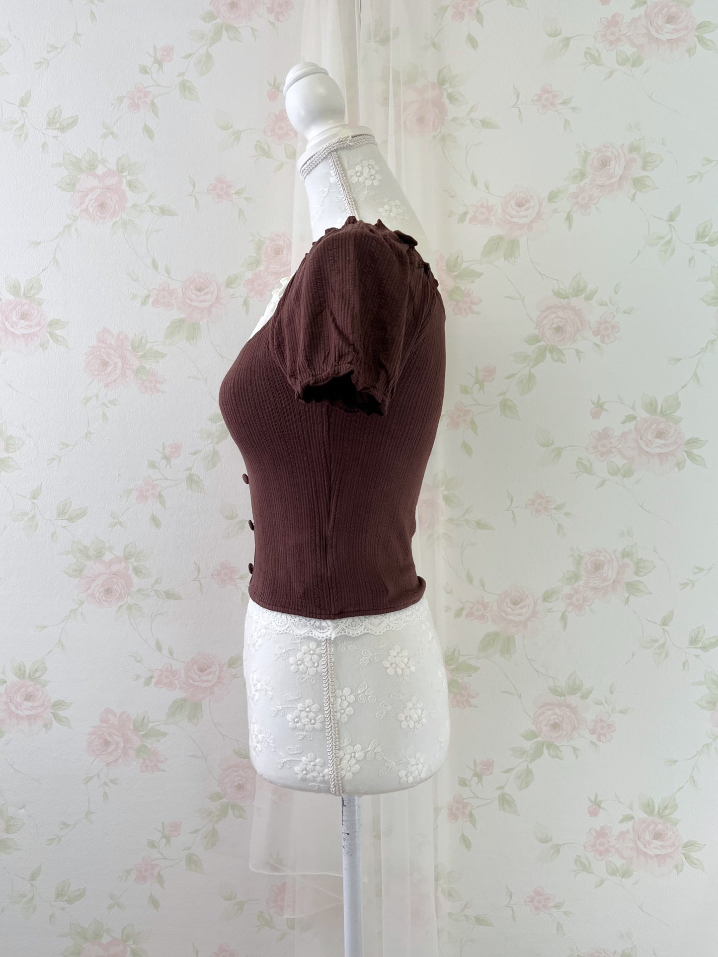 GRL Lace Shoujo Milkmaid Tops (Brown)