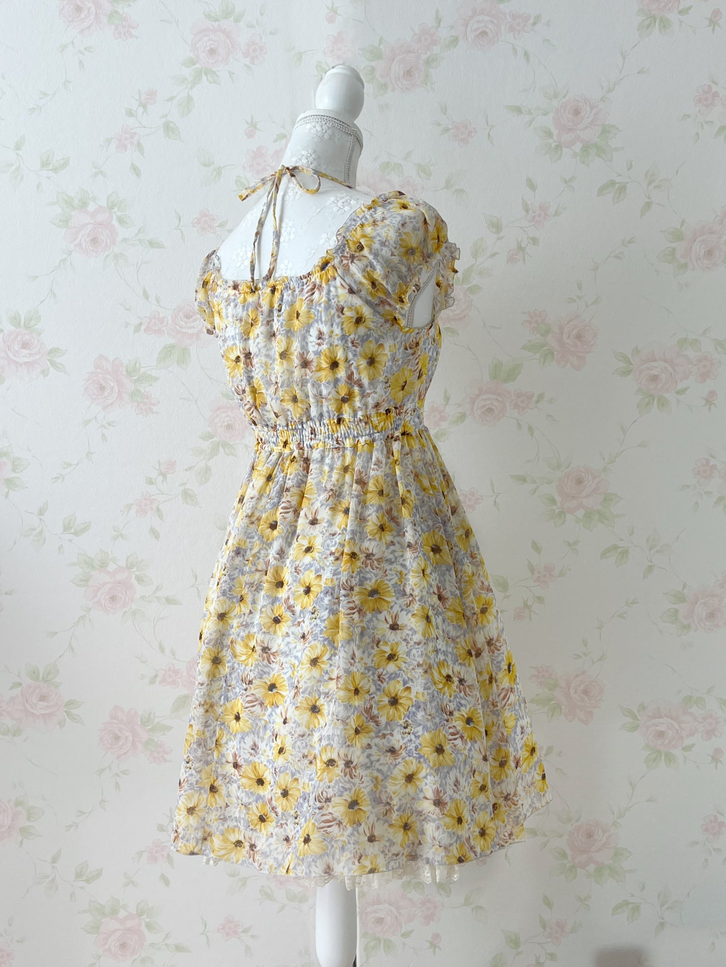 L'EST ROSE Halter Neck Floral Dress (Yellow)