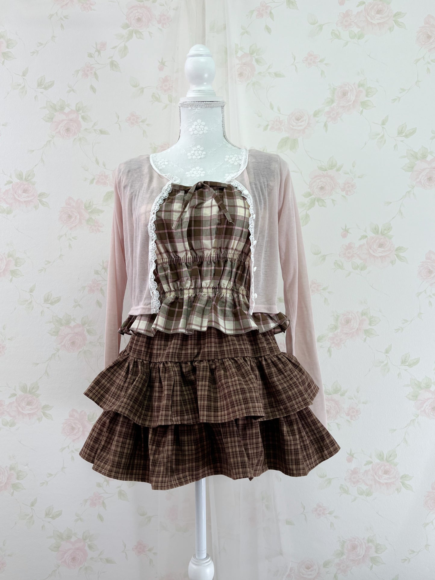 NICE CLAUP Lace Lined Cardigan (Pink)