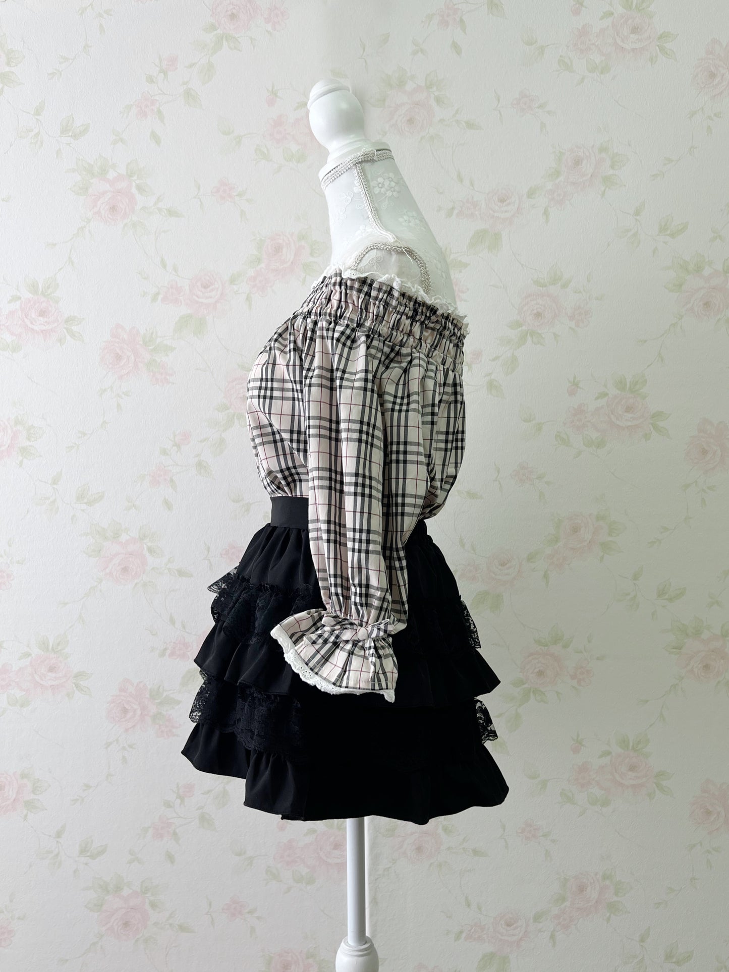 Honey Cinnamon Off Shoulder Checked Top