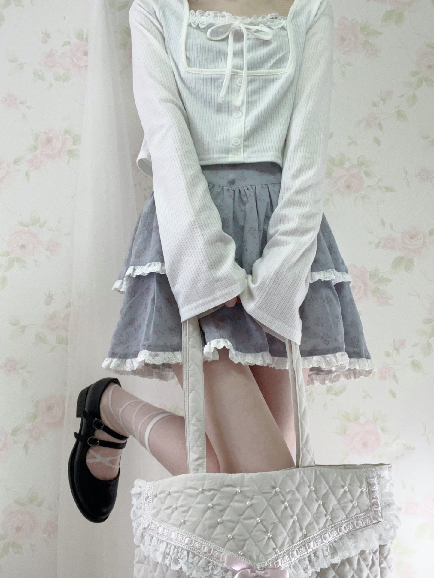 Ank Rouge Petite Floral Skirt (Blue)